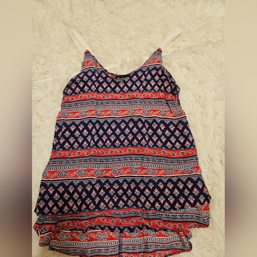 Red and Blue Asymmetrical Sleeveless Top